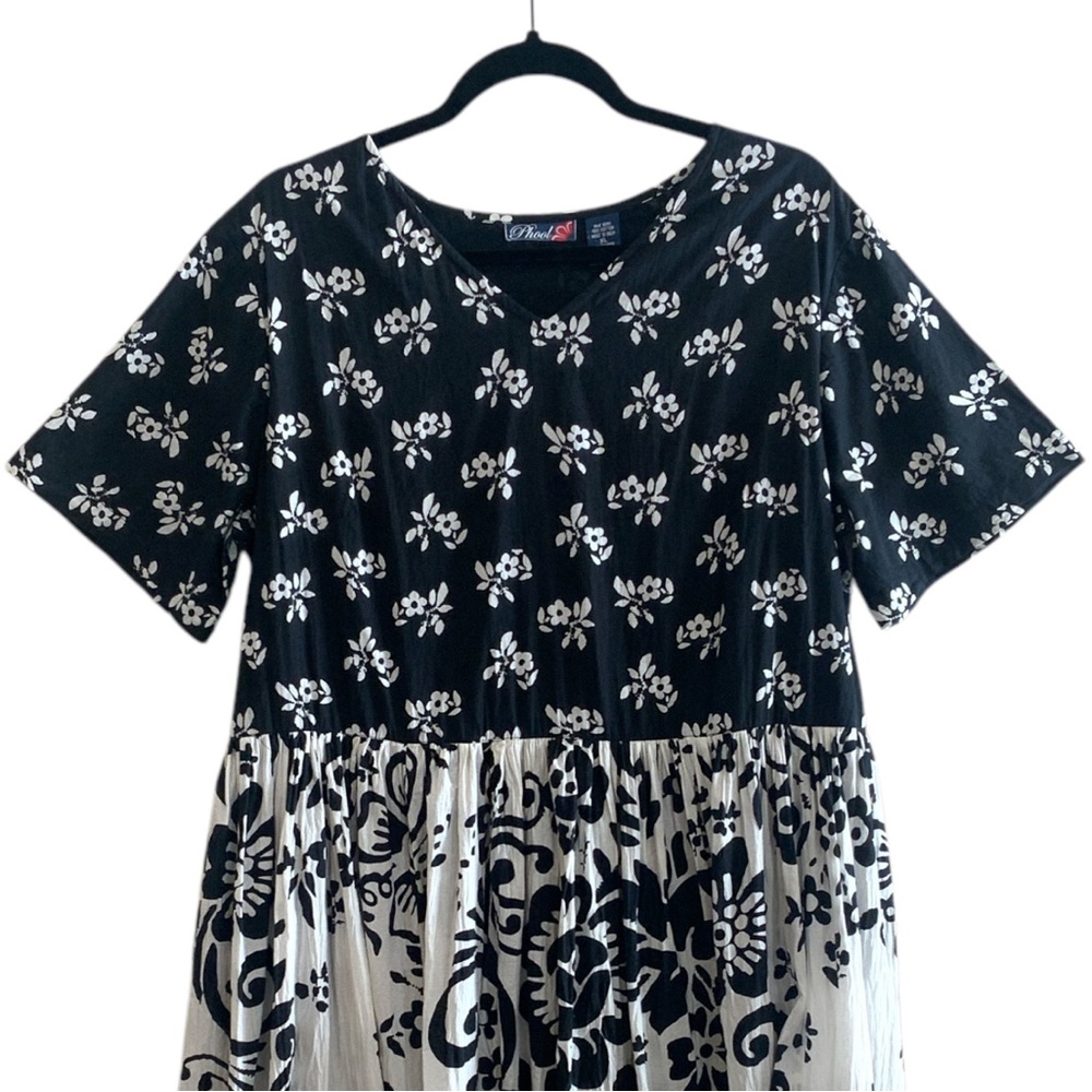 Vintage 90’s Phool Black White Wallpaper Print Cotton Dress Women’s Size XLarge - Picture 3 of 16